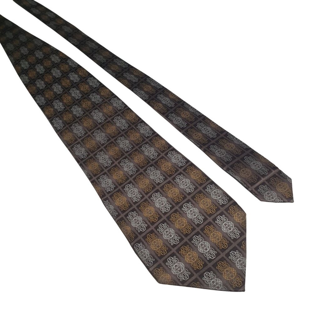 Di Moggio Mens Necktie 58 x 3.75 Black Gold Silver All Silk Office Dad Gift